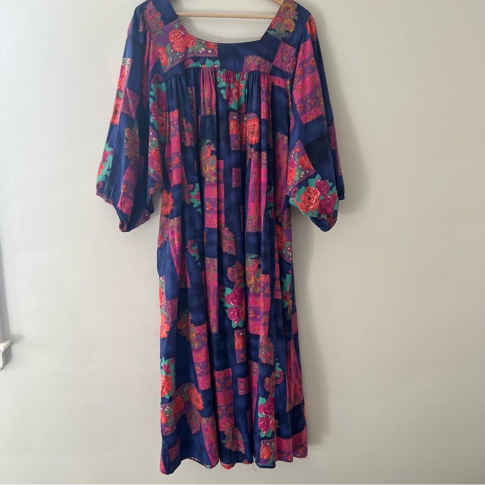 Vintage Caftan Maxi Housedress Floral Square Neck Size 2X Boho Resort Maximalist